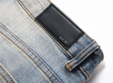 Men's  Starry Ripped Vintage Design Slim Fit Stretch Jeans with Embroidered Leather Patch