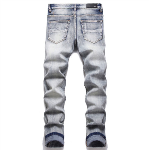 Men'S Slim-fit Elastic Patchwork Cotton Denim Jeans