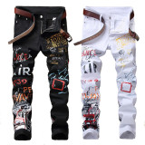 Woudeyou Printed Stretchy Fabric Straight-Leg Jeans