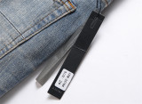 Men's  Starry Ripped Vintage Design Slim Fit Stretch Jeans with Embroidered Leather Patch