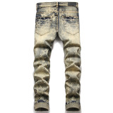 Men's Stretchy Slim Vintage Blue Distressed Denim Jeans