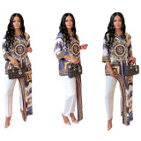 Sexy Round Neck Printed Slim Long Dress