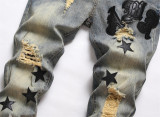 Men's Ripped Patchwork Trendy Stretch Slim Fit Tapered Jeans Pants