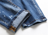 Men's Distressed Paint Splatter Slim Fit Letter Print Elastic Jeans
