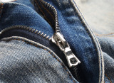 Men's  Starry Ripped Vintage Design Slim Fit Stretch Jeans with Embroidered Leather Patch