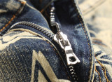 Men's Stretchy Slim Vintage Blue Distressed Denim Jeans