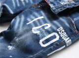 Men's Distressed Paint Splatter Slim Fit Letter Print Elastic Jeans