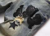 Men's Ripped Patchwork Trendy Stretch Slim Fit Tapered Jeans Pants