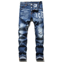 Men's Distressed Paint Splatter Slim Fit Letter Print Elastic Jeans