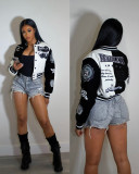 Autumn/Winter Long Sleeve Ribbed Printed Button Baseball Jacket