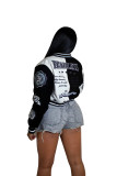 Autumn/Winter Long Sleeve Ribbed Printed Button Baseball Jacket
