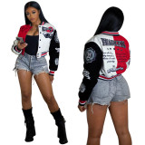 Autumn/Winter Long Sleeve Ribbed Printed Button Baseball Jacket