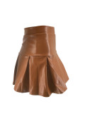 Sexy High Elastic Pleated Leather Mini Skirt