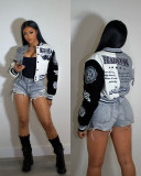 Autumn/Winter Long Sleeve Ribbed Printed Button Baseball Jacket