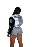 Autumn/Winter Long Sleeve Ribbed Printed Button Baseball Jacket