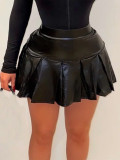 Sexy High Elastic Pleated Leather Mini Skirt
