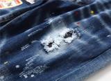 Tattered Paint Splash Men's Jeans Blue Tight Beggars Pants