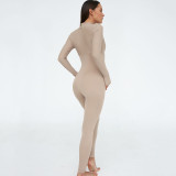 Autumn Women's Long Sleeve Round Neck Sexy Tight Zipper Jumpsuits