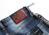 Distressed Denim Paint Splatter Slim Fit Jeans for Men