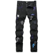 Men's Distressed Patches and Black Wash Skinny Jeans