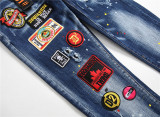 Tattered Paint Splash Men's Jeans Blue Tight Beggars Pants