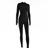 Autumn Women's Long Sleeve Round Neck Sexy Tight Zipper Jumpsuits
