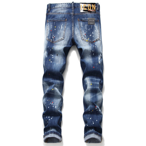 Tattered Paint Splash Men's Jeans Blue Tight Beggars Pants