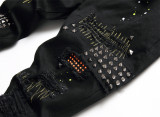 Men's Black Slim Fit Distressed Stud Embellished Jeans