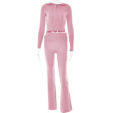 Women's Sexy High-Waisted Long-Sleeved Long Pants Knitted Hooded Set