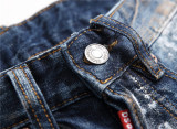 Distressed Denim Paint Splatter Slim Fit Jeans for Men
