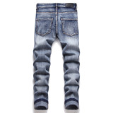 Elasticity and Trendy Prints Distressed Denim Jeans
