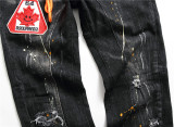 Men's Black Paint Splatter Slim Fit Patchwork Stretch Denim Jeans