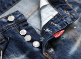 Distressed Denim Paint Splatter Slim Fit Jeans for Men