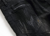 Men's Black Paint Splatter Slim Fit Patchwork Stretch Denim Jeans