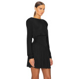 2023 Autumn Round Neck Lantern Sleeve Mini Pleated Dresses