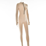Autumn Women's Long Sleeve Round Neck Sexy Tight Zipper Jumpsuits
