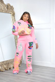 Fashion Print Hooded Sweatshirt Pants Two Piece Set