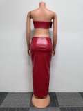 Sexy Leather Metal Buckle Tight-Fitting Hip Skirt Set