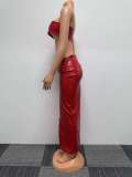 Sexy Leather Metal Buckle Tight-Fitting Hip Skirt Set