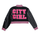 Fashion Patchwork Letter Print Short Jackets