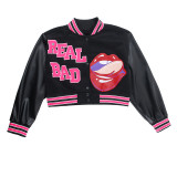 Fashion Patchwork Letter Print Short Jackets