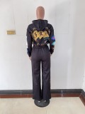 Fashion Print Hooded Sweatshirt Pants Two Piece Set