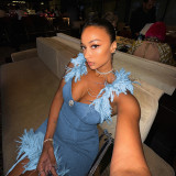 BLUE GIRLY FLUFFY MINI DRESS