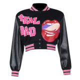 Fashion Patchwork Letter Print Short Jackets