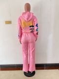 Fashion Print Hooded Sweatshirt Pants Two Piece Set