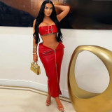 Sexy Leather Metal Buckle Tight-Fitting Hip Skirt Set