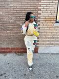 Fashion Print Hooded Sweatshirt Pants Two Piece Set