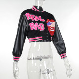 Fashion Patchwork Letter Print Short Jackets
