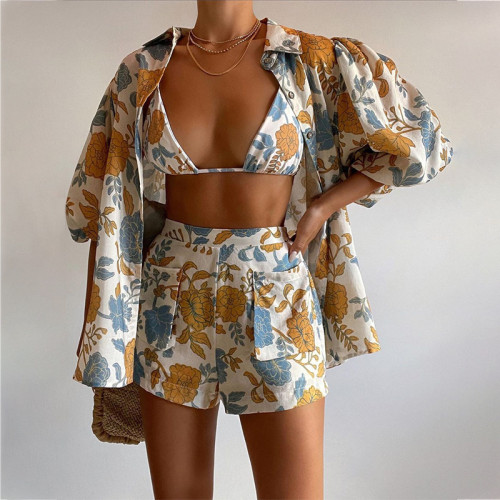 Fashionable Casual Printed Three-Piece Women's Set