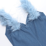 BLUE GIRLY FLUFFY MINI DRESS
